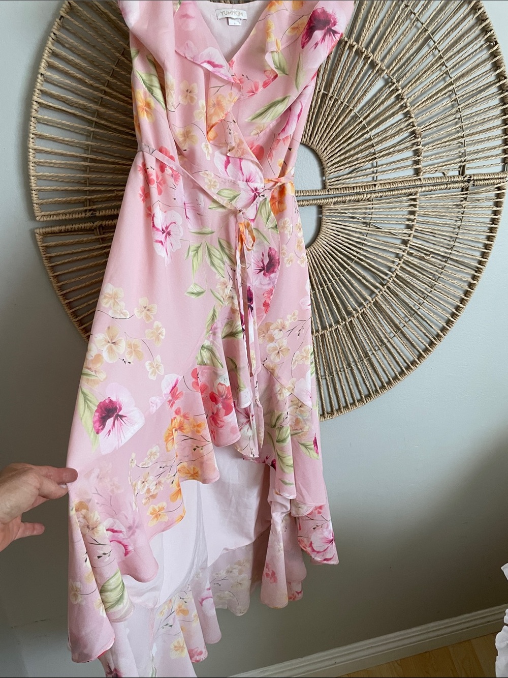 Yumi Kim “Meadow” Pink Floral Crepe  Hi-Lo Wrap Dress NWT  Size L